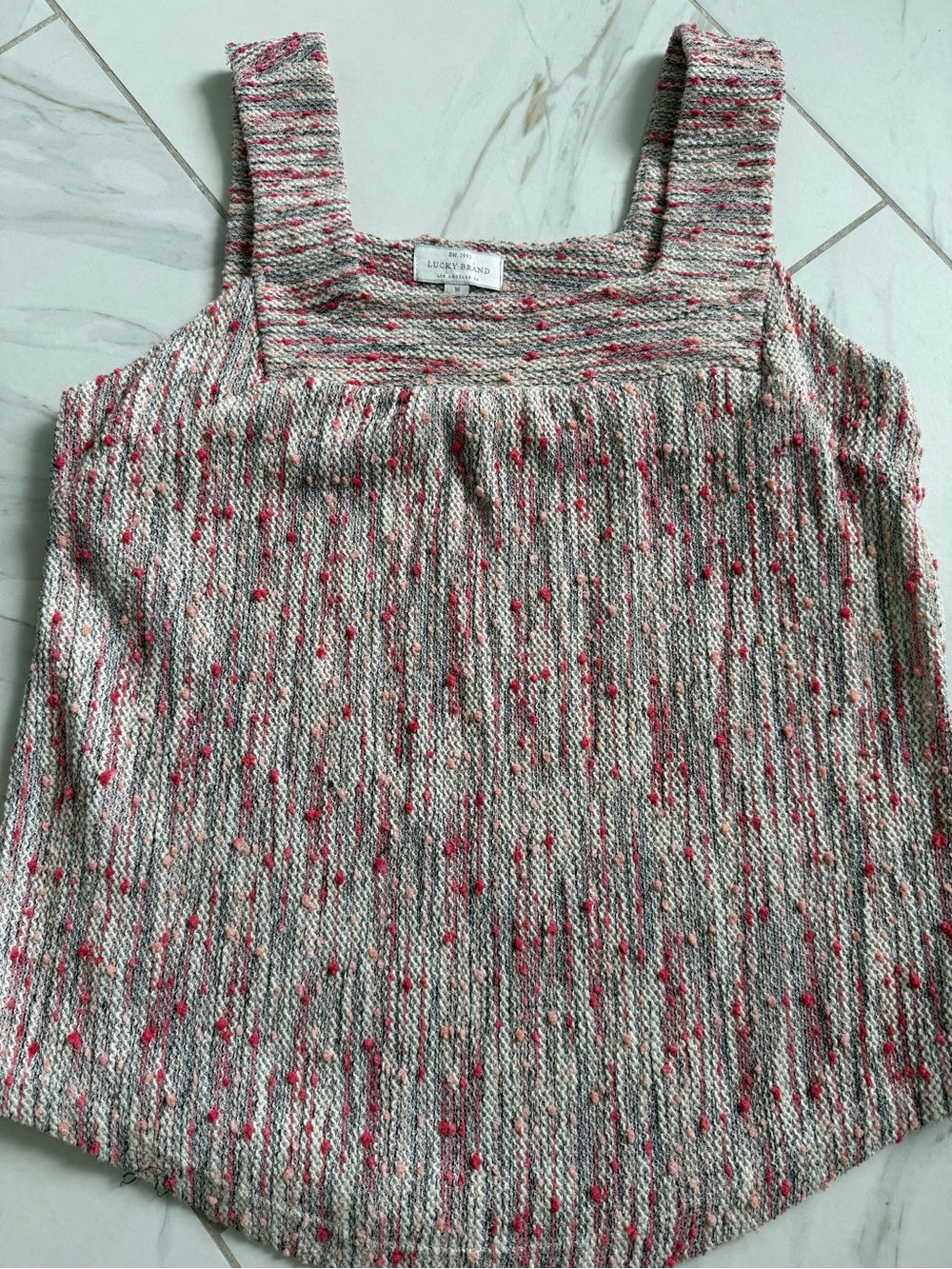 Lucky Brand Cream Knit Tank with Pink Speckles